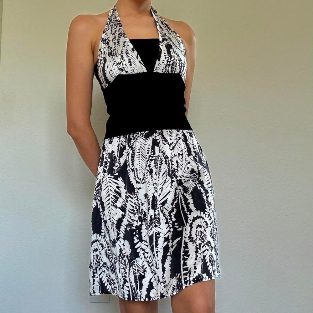 bebe Black and White Halter Dress
